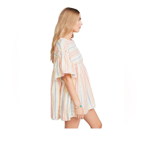 Free People Yellow Boho Tunic Babydoll Dress Size XS Cotton Fringe Oversized - Picture 9 of 11